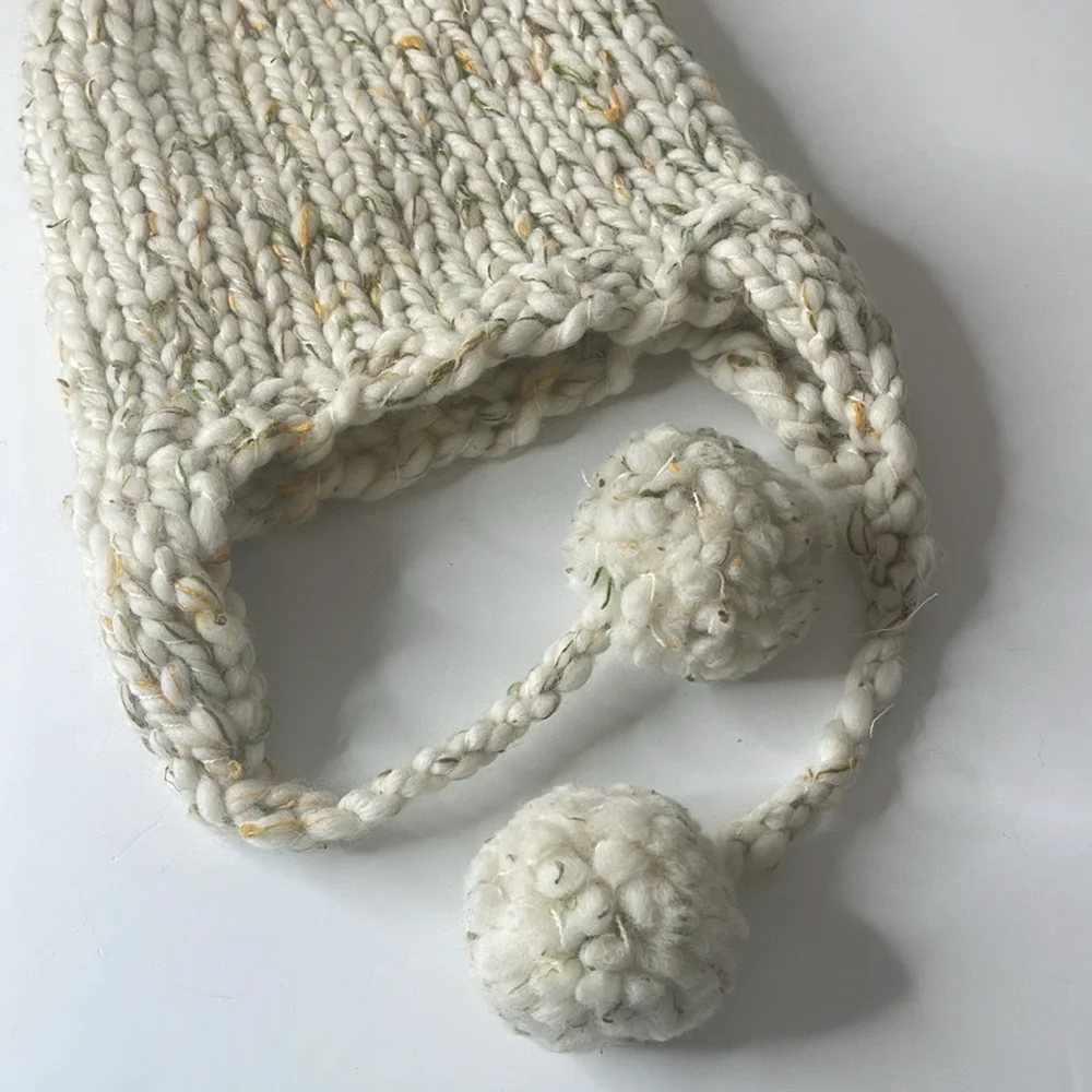 Free People x Loopy Mango Aviatrix Hand Knit Trapper Beanie Ivory / Green